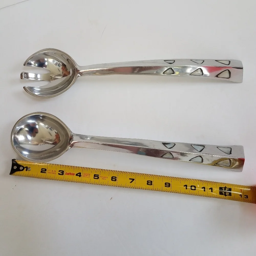 Silvertone Serving Utensils India Shell Inlay
